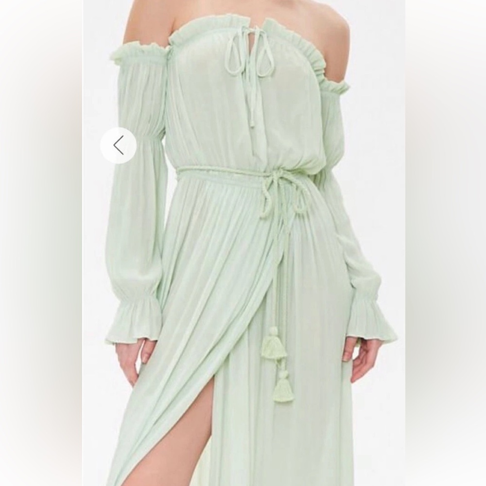Forever 21 Off Shoulder Seafoam Maxi Dress Small Sheer Wrap NWT - Picture 3 of 14